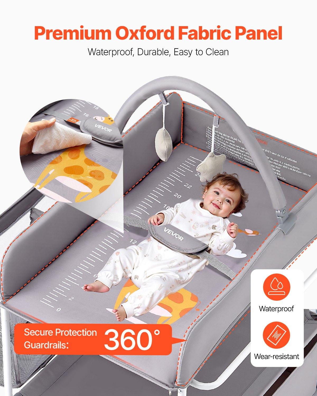 VEVOR Baby Changing Table, Foldable Diaper Change Station with 2 Fabric Drawers, Side Basket & Hanging Rod, Adjustable Height Portable Changing Table with Lockable Wheels & 2 Star Toys, Light Gray VEVOR Baby Changing Table, Foldable Diaper Change Station with 2 Fabric Drawers, Side Basket & Hanging Rod, Adjustable Height Portable Changing Table with Lockable Wheels & 2 Star Toys, Light Gray