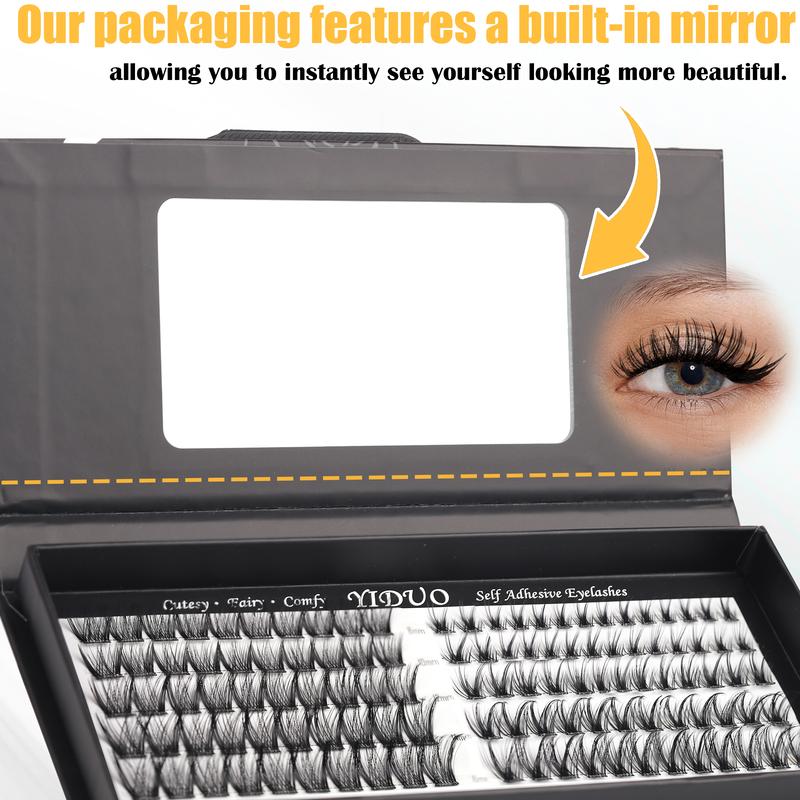 2 Styles Self Adhesive Lash Clusters Kit Natural No Glue Eyelashes extensions Kit Wispy Dainty Lashes C-curly Volume Cluster Eyelash 10-16mm Pre glued Eyelash Clusters Individual Lashes with Tweezers 5 Eyelash Brush Easy Makeup Eyelashes Extension Set