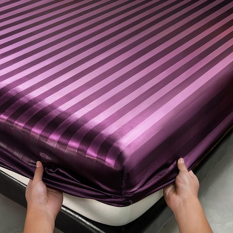 Luxury Striped Satin Fitted Sheet 3 Piece Set, Cooling Deep Pocket, Wrinkle & Fade Resistant, Hotel Style for Hot Sleepers