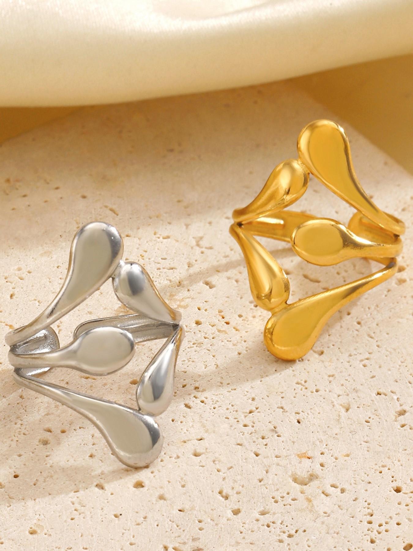 Trendy Liquid Metal Open Ring, Elegant Teardrop Design, Waterproof and Fade-Resistant, One Size Fits All, Perfect for Layering, Ideal for Fashionistas