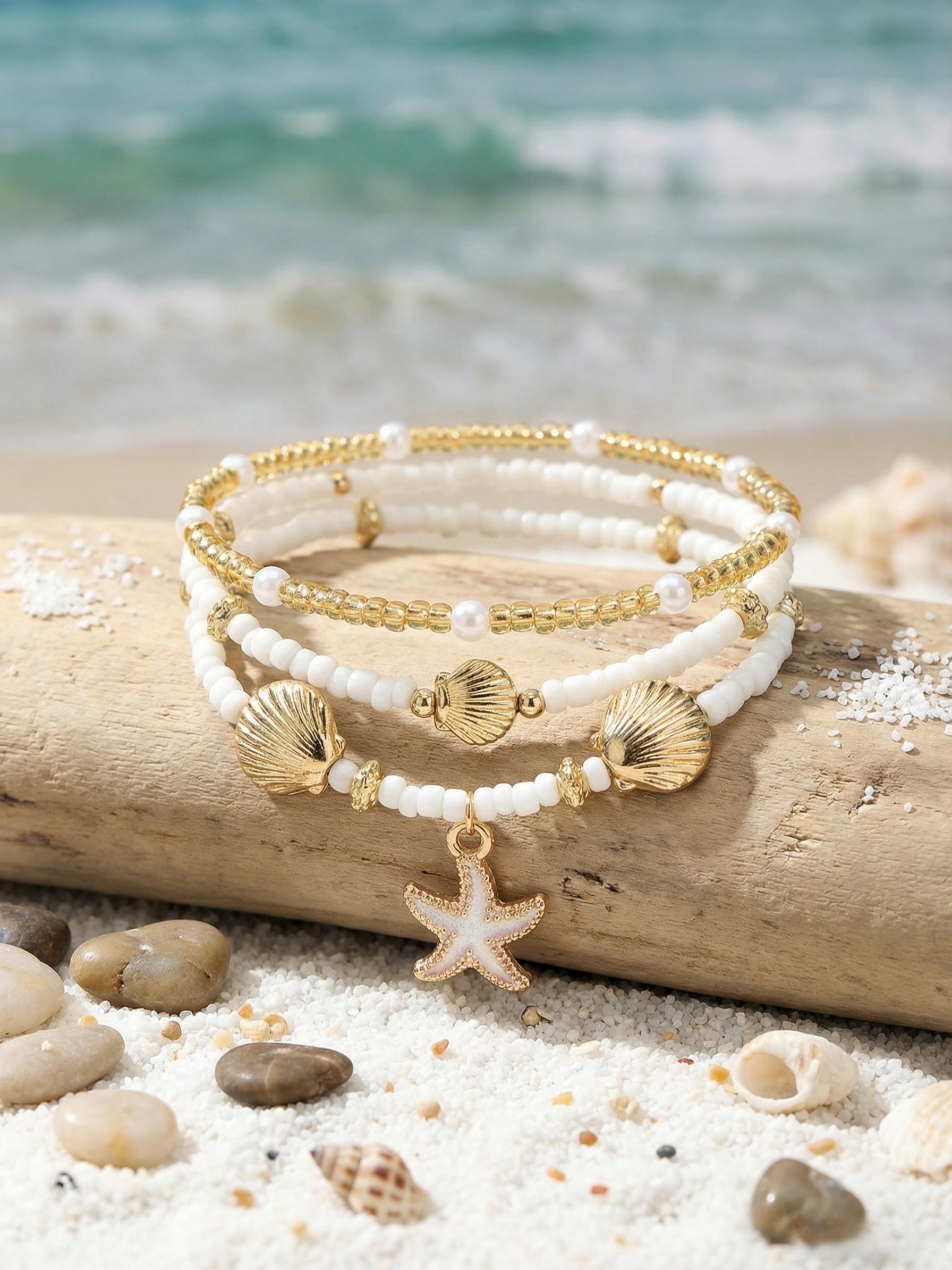 Bohemian Starfish Shell Multi-Layer Beaded Anklet, Perfect for Daily Wear and Beach Vacations, Ideal Gift Choice