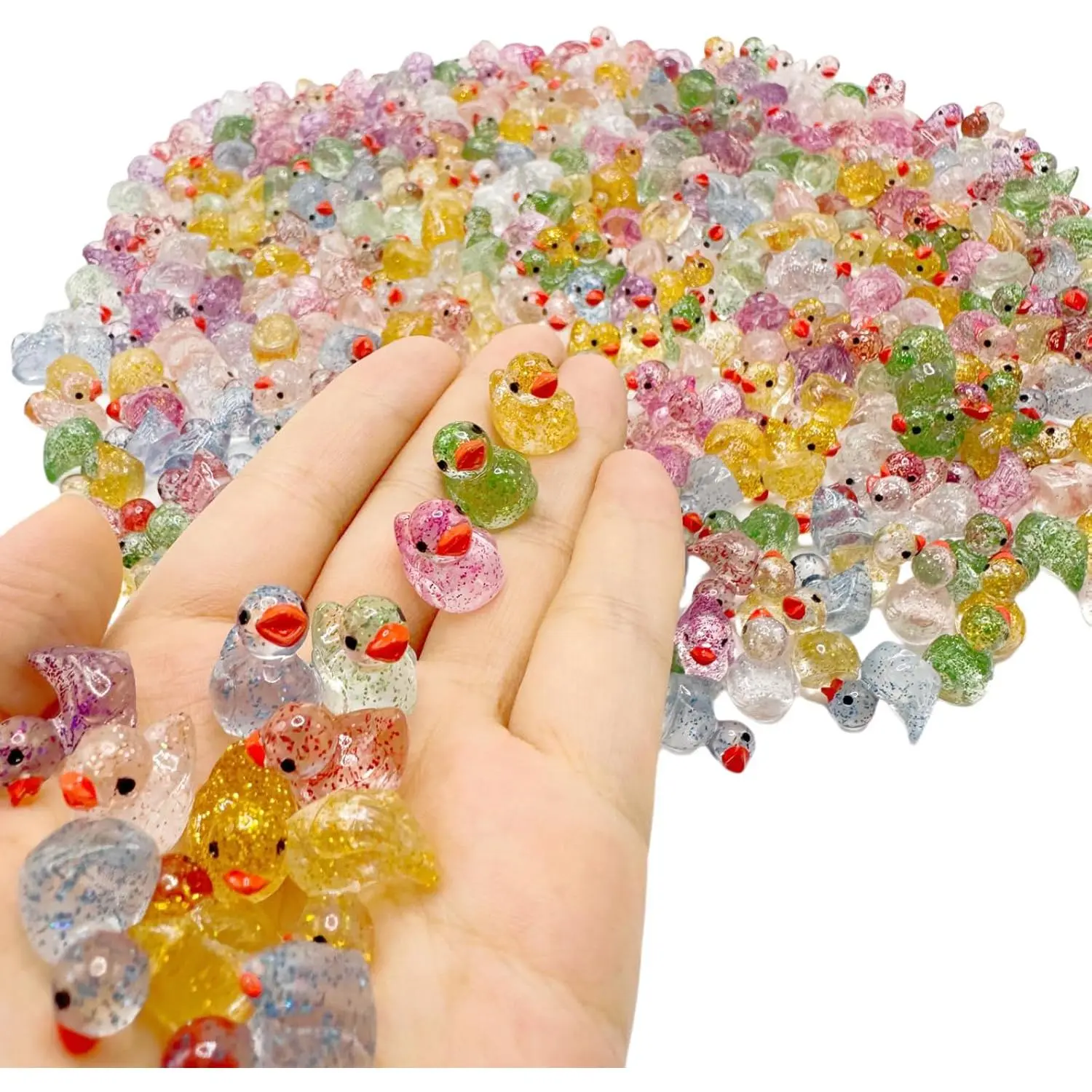 150 count Mini  Ducks, Mini Glitter Ducks Colorful  Small Plastic Miniature Ducks Figures for Fairy Garden Moss Landscape Summer Decor Party Decoration