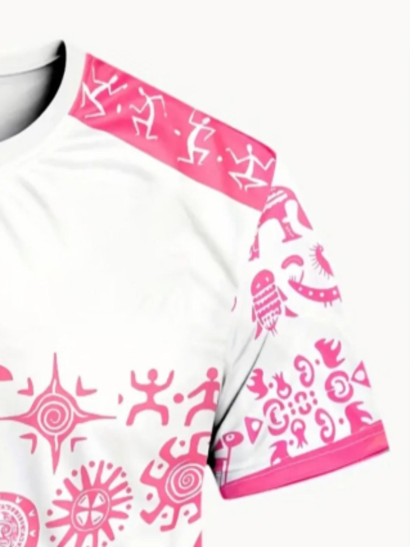 Men's Aztec Tribal Symbol Sport T-Shirt, Ethnic Street Round Neck Short Sleeve Top, Loose-Fitting All-Seasons Clothing