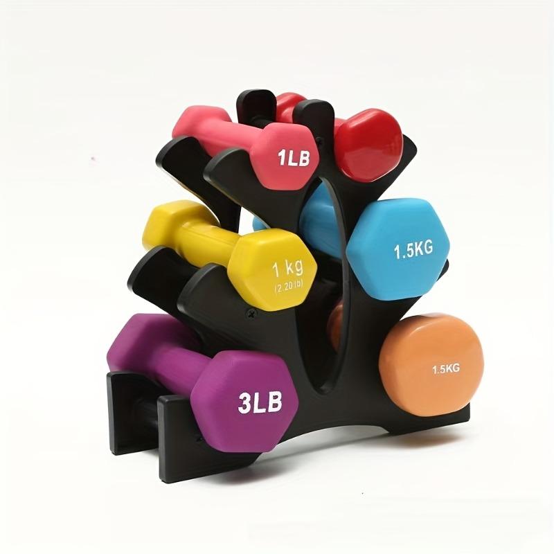 Black ABS three-layer dumbbell rack, suitable for finishing weight at home and gym, compact A design, can place six dumbbells on each side, strength workout equipment, exercise workout equipment, Fitness Training Equipment