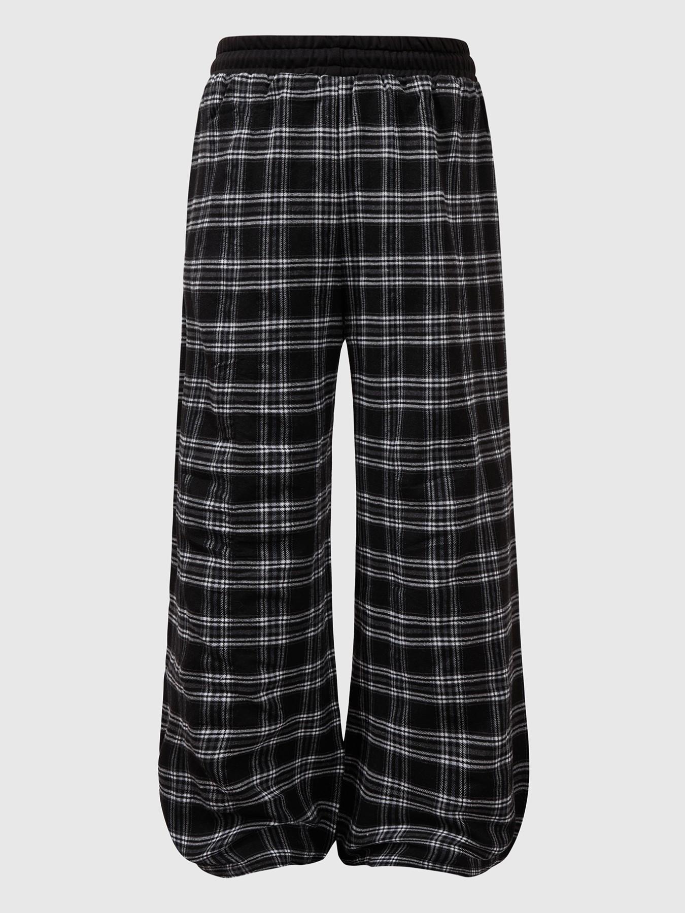 Women's Off-Shoulder Loose Short Sleeve Top with Plaid Pants Pajama Set, Loungewear, Homewear, Fashionable and Comfortable, Ideal for Daily Activities and Home Wear, Matching Loungewear