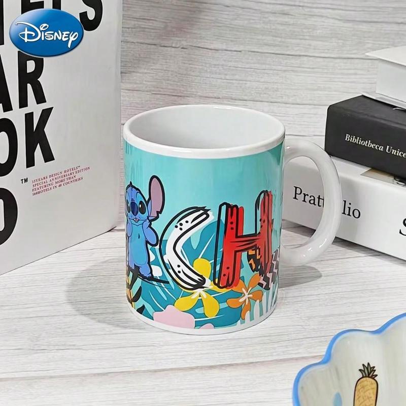 1PC Disney Officially Licensed Lilo & Stitch Angel Cartoon Cute High Value Ceramic Mug Large 11-Ounce Water Milk Oatmeal Coffee Water Office Breakfast Cup Espresso Tea Cup Couple Disney Character Novelty Gift