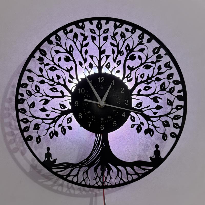 Zen Meditation Under Tree Vinyl Record Wall Clock Art Decor for Home Bedroom Office Cafe Restaurant Kitchen Ideal Gift for Birthday Halloween Christmas Easter (Battery Not Included)