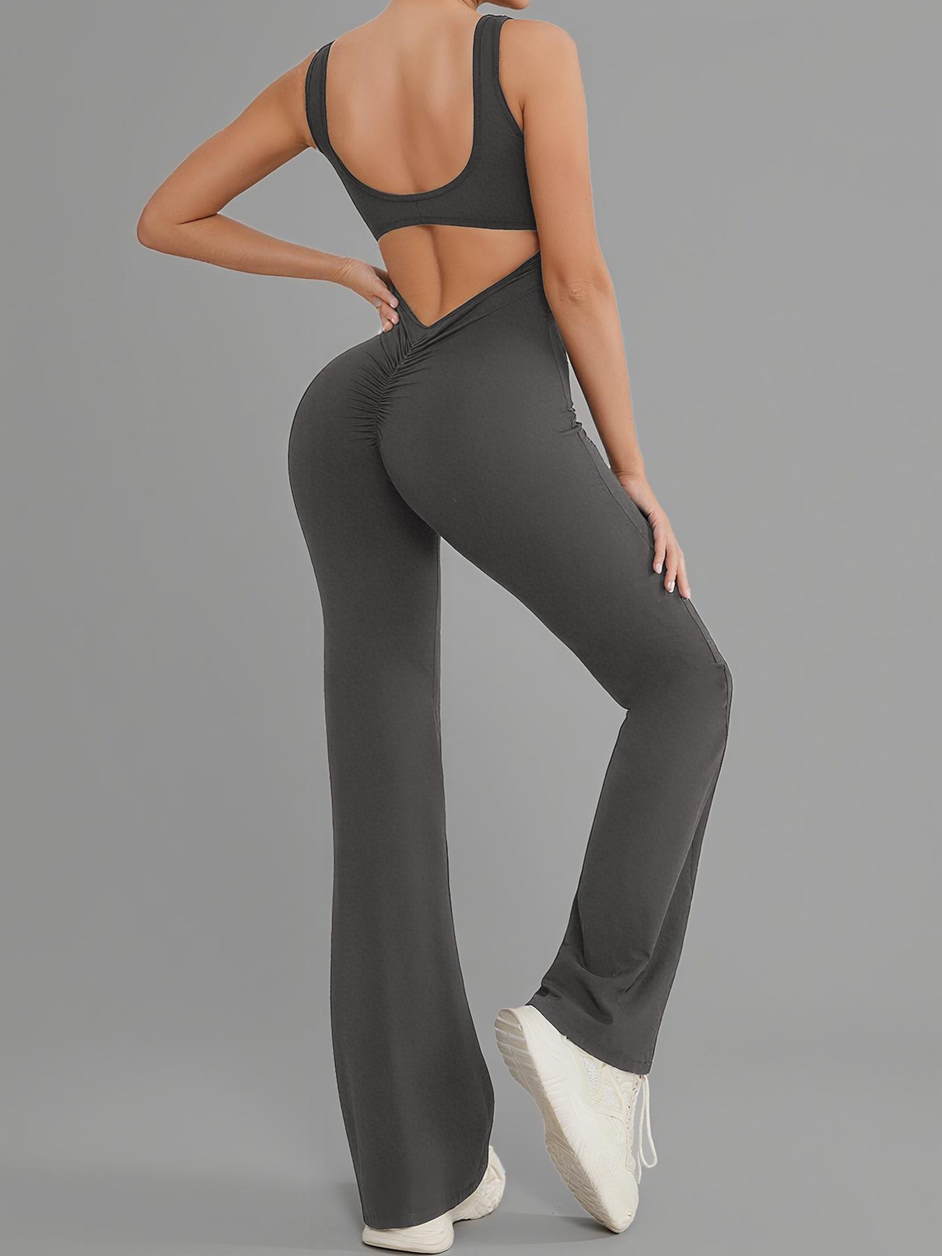 Women's Sporty Backless Yoga Jumpsuit, Tight-Fitting Below Ankle Pants, Suitable for All Seasons, Ideal for Sports & Daily Wear, Workout Jumpsuits
