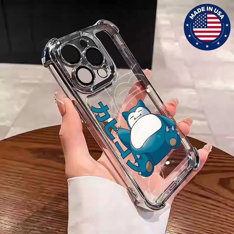 Pokémon Snorlax Aesthetic Vintage Unique Fashion Trend Casing, Soft Silicon TPU Cellphone Cover for iPhone 16/15/14/13/12 Plus Pro Max, Protective Anti-Drop Shockproof Anti-Scratch Mobile Phone Accessories, Custom