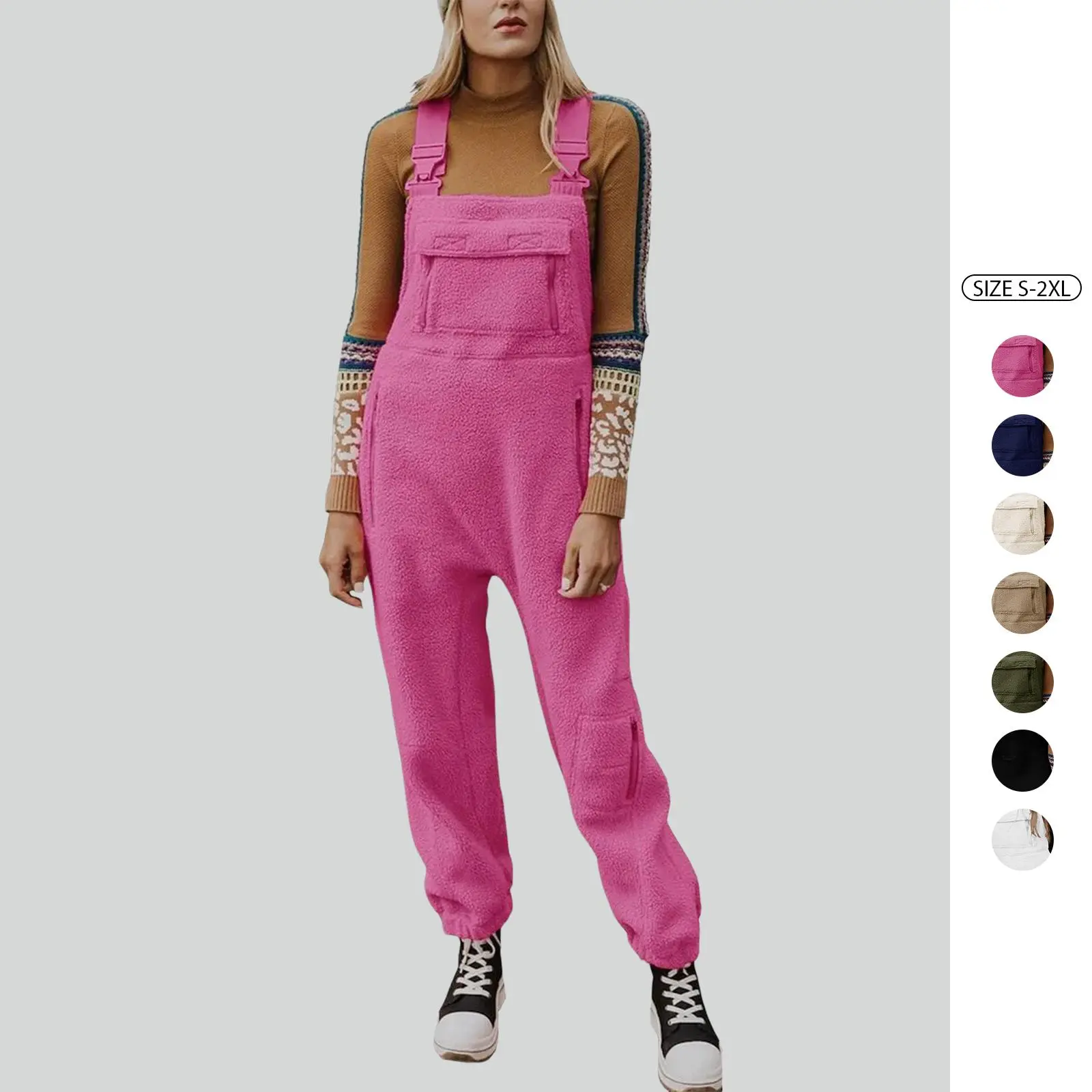 Imily Bela Women's Fleece Warm Overalls Winter Loose Casual Jumpsuits with Pockets