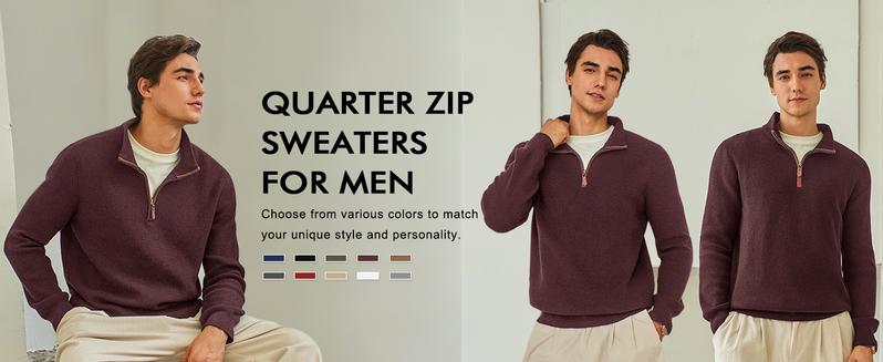 Runcati Christmas Gifts Men's Quarter-Zip Pullover Sweater Casual Mock Neck Winter Warm Ribbed Polo Sweaters Knitwear Classic Tops