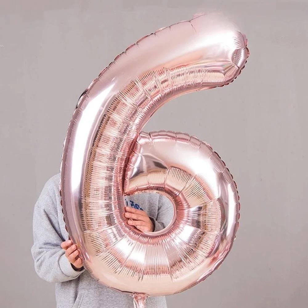 Durable 3D Rose Gold Number Balloons Set for Wedding Anniversary Party Decor, Romantic Metallic Backdrop Photo Props, Festival Celebration Background Wall Decoration