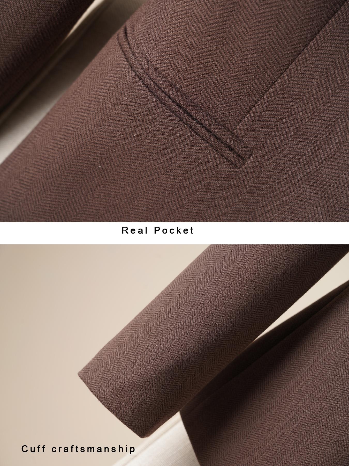 Women's Coffee Faux Wool Blend Blazer Jacket Suits, Fall & Winter Fashion Commuter Warm Long Sleeve Workwear Casual Top