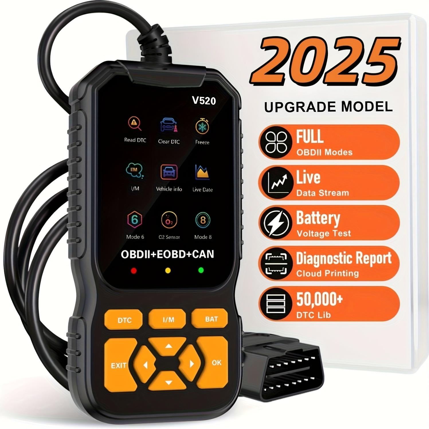 Professional Obd2 Diagnostic Scanner V520, Engine Fault Detector, Code Reader, Battery Tester, Automotive Scan Tool, Supports 10 Languages, Fits All Obd Ii Vehicles Since 1996