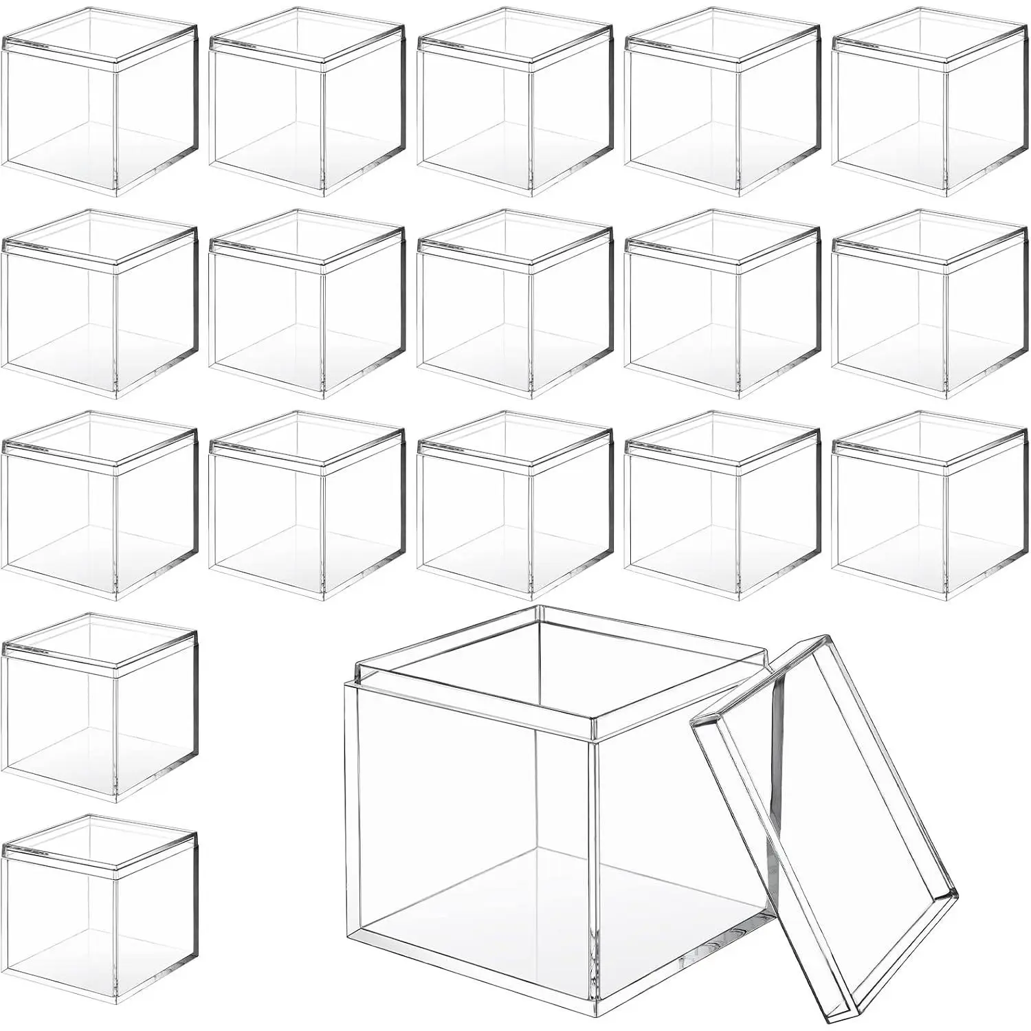 18 Pack  Boxes Clear Cube Small Square Storage Box with Lid  Display Small Container Clear Candy Cubes for Candy  Display(2.2 x 2.2 x 2.2 Inch)