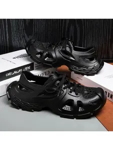 Unisex Hollow Cutout EVA Platform Sport Clogs, Lightweight Shock Absorb Rugged Thick Sole, Breathable Waterproof Non Slip Slip On Sandals for Beach Pool Garden Daily Walking