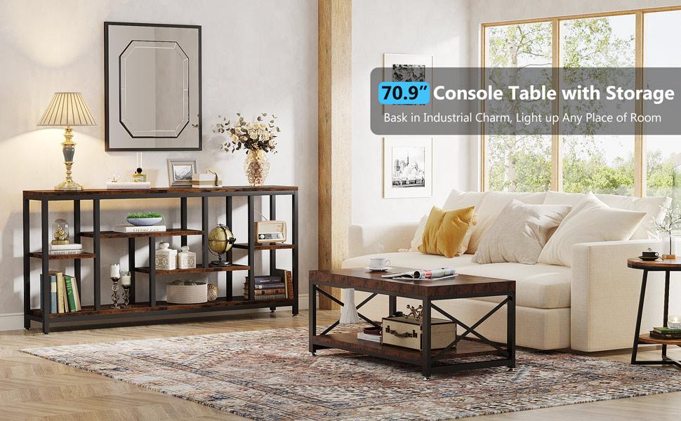 LITTLE TREE Console Sofa Table, 70.9 inch Extra Long Table Behind Couch with Storage Shelves, 3-Tier Industrial Narrow Entryway Hallway Accent Table for Living Room LITTLE TREE Console Sofa Table, 70.9 inch Extra Long Table Behind Couch with Storage Shelves, 3-Tier Industrial Narrow Entryway Hallway Accent Table for Living Room
