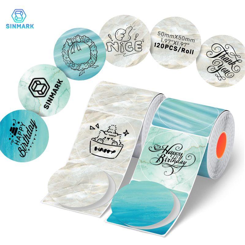 2 Rolls Round Thermal Labels, Self Adhesive Stickers, 50x50mm, Compatible with Sk58/sk20/sk35/sk45/m110 Printers, Ideal for Home Storage, Retail, DIY Crafts