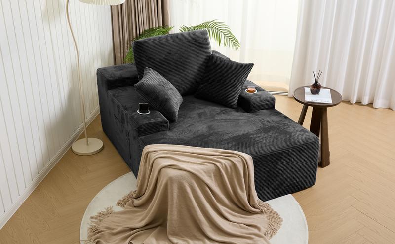 LIKIMIO 49" Oversized Chaise Lounge Sofa Bed with 2 Cup Holders & Storage Pocket - Plush Corduroy Upholstered, No Assembly Cloud Couch for Living Room, Bedroom, or Reading Nook LIKIMIO 49" Oversized Chaise Lounge Sofa Bed with 2 Cup Holders & Storage Pocket - Plush Corduroy Upholstered, No Assembly Cloud Couch for Living Room, Bedroom, or Reading Nook