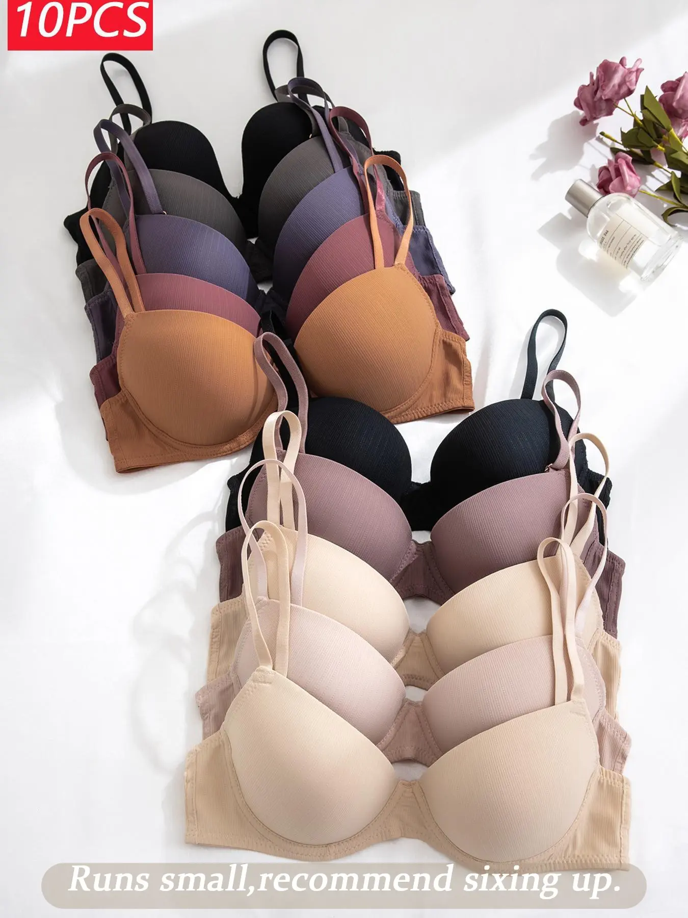 Multi-Pack Basic Bras with Underwire, Casual Fitted Nylon Bra with Adjustable Straps, Medium Support, Plain Design, All Seasons Wear Underwear, Breathable, Womenswear
