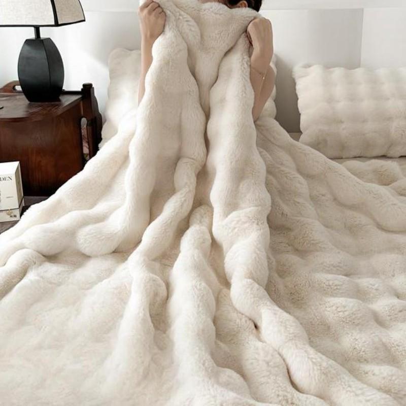 Best-Selling Solid Color Drawstring Bubble Blanket 1pc, Large Plush Throw, Soft Flannel Material, Suitable for Sofa, Single Bed/double Bed, All-Year Comfort