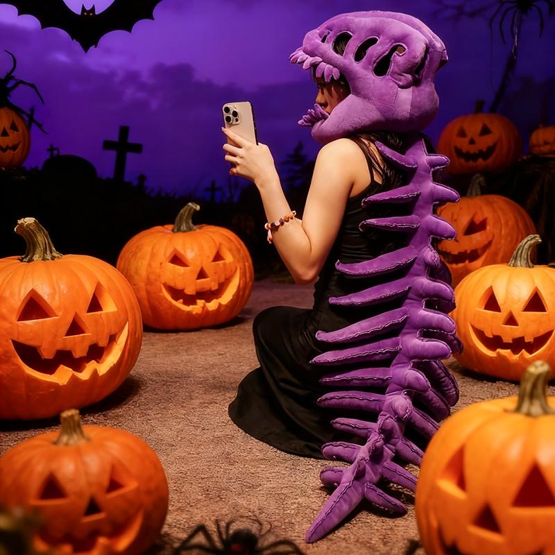 Dinosaur Skeleton Headgear Pillow, 4 Color Options Available, Unisex Cushion, Perfect for Halloween Party Cosplay and Sofa Lounging