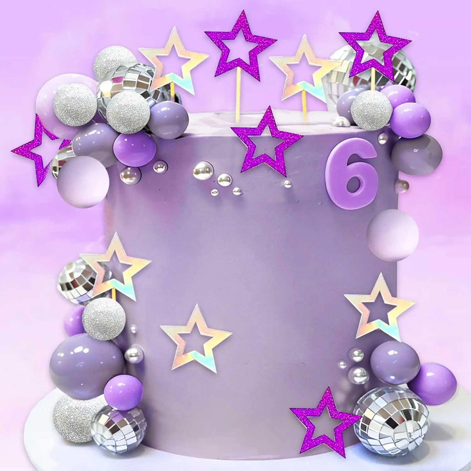 Purple Disco Balls Cake Topper Pop Music Hunters Party Cake Decorations