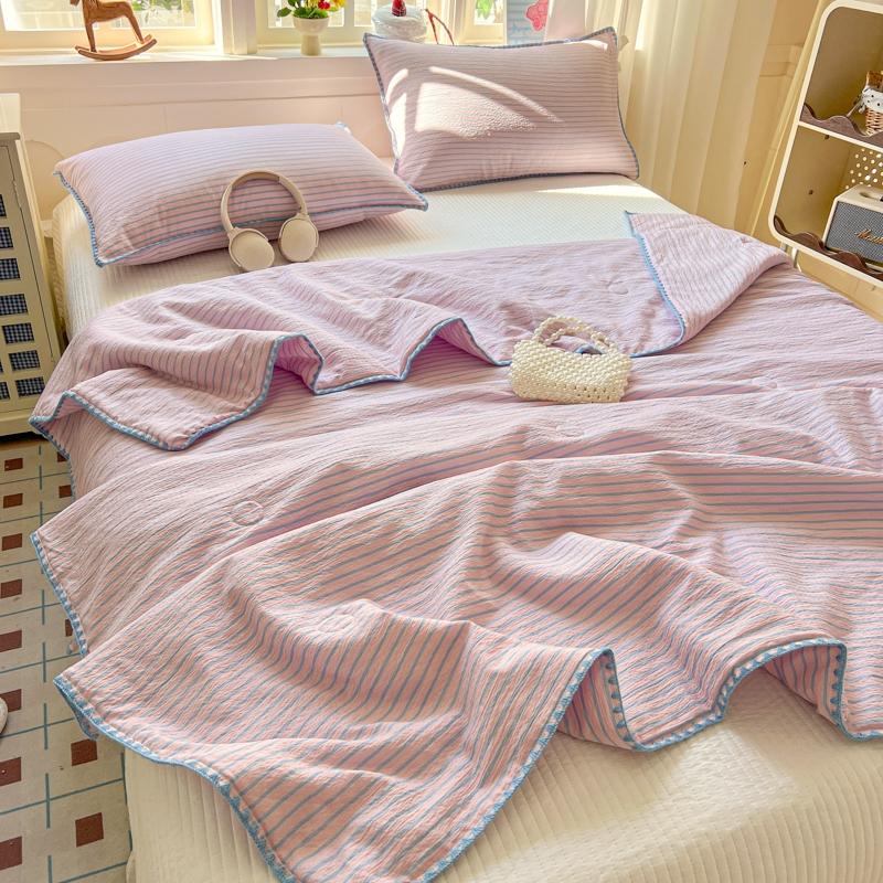1pcs Summer Quilt, All Season Bedding, Soft Striped Cooling Blanket, Multiple Colors and Sizes, 150x200/200x230, Bedroom Office Living Room, Machine Washable Quilt