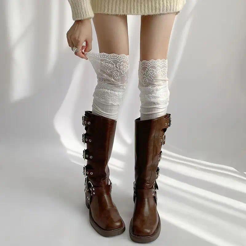 Korean Sexy Lace Thigh High Stockings for Women, Lolita Over The Knee High Socks, Sheer Lace Top Boot Socks for Daily & Cosplay