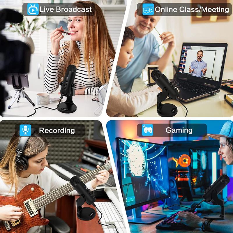 HAOMUREN USB Powered Microphone with Type-C Adapter & USB Cable, Condenser Microphone with Noise Cancelling & Echo Function, Microphone for Live Streaming, Noise Reduction Mic HAOMUREN USB Powered Microphone with Type-C Adapter & USB Cable, Condenser Microphone with Noise Cancelling & Echo Function, Microphone for Live Streaming, Noise Reduction Mic