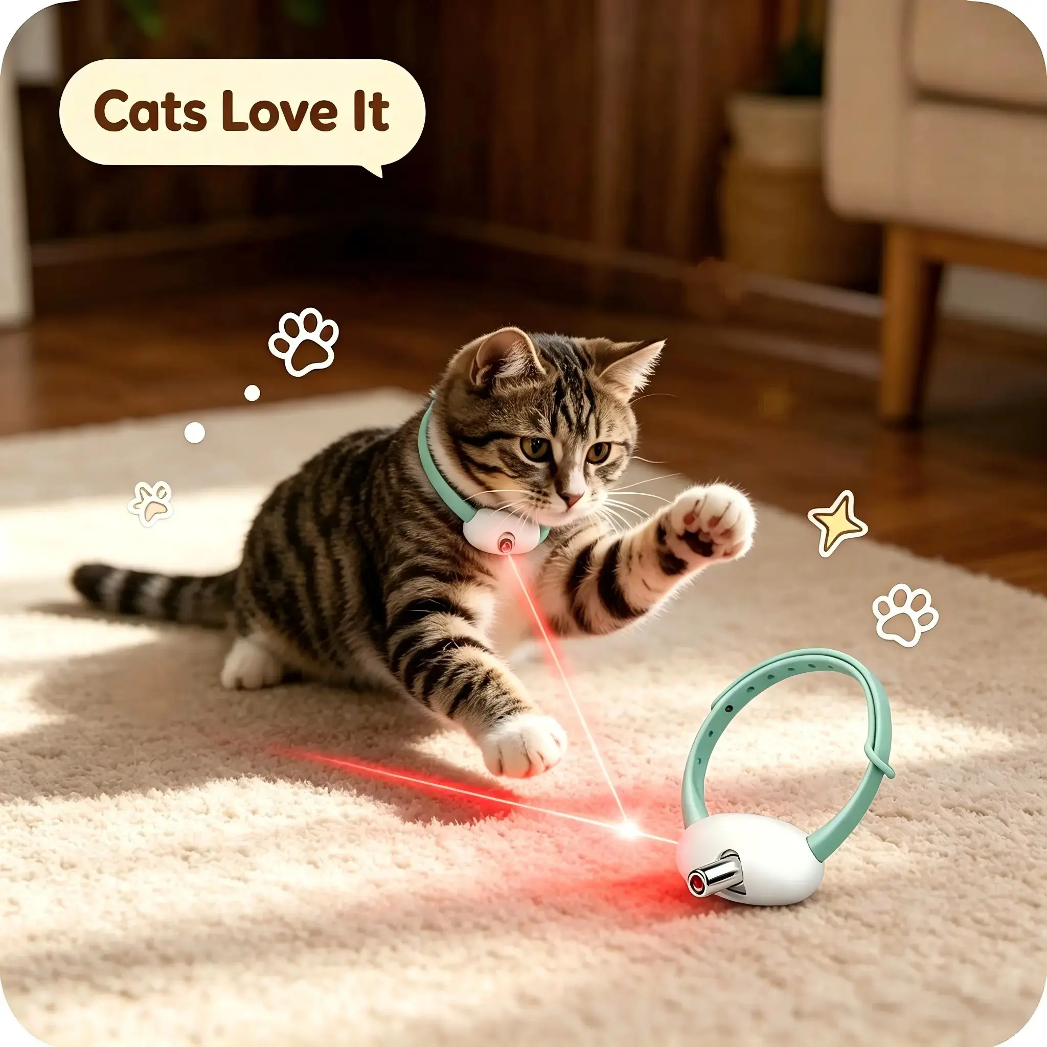 Automatic Laser Pointer Cat Collar for Indoor Cats & Kittens, USB Rechargeable, 41° Adjustable Angle, 8-12 in Comfortable Hands-Free Tool with Flashing & Steady Modes, Kitty Accessory