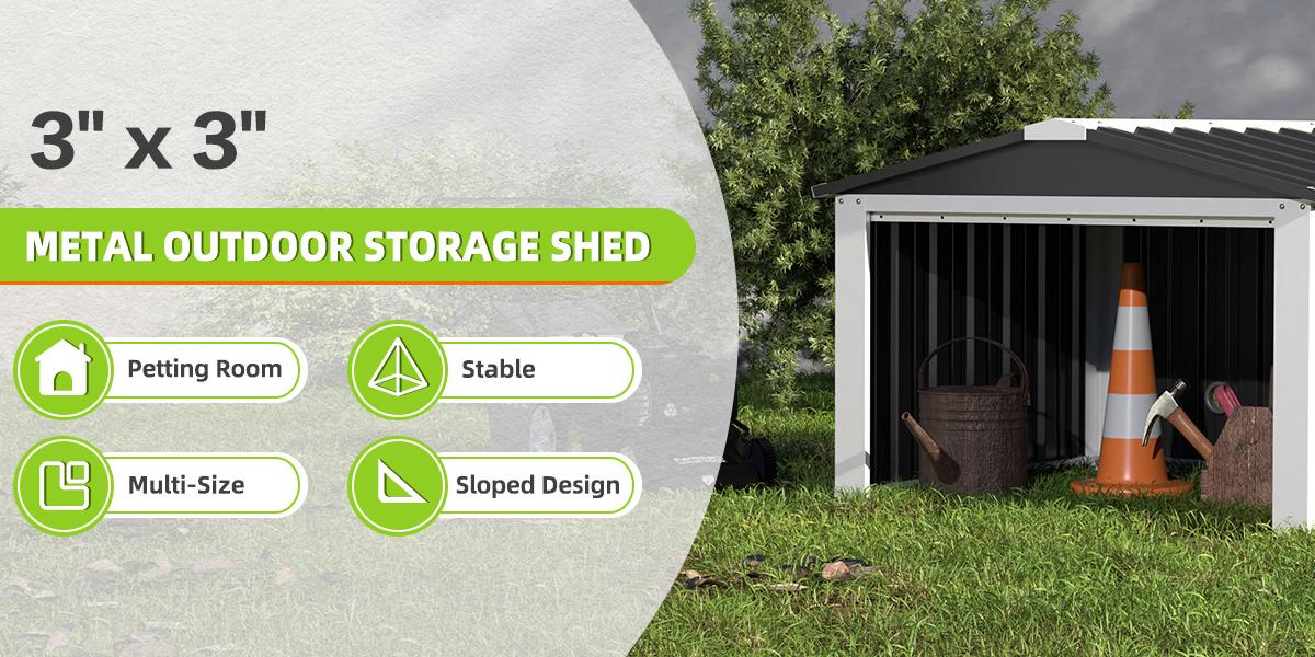Outdoor Storage Shed, Metal Garden Shed - Tool Storage Sheds  Waterproof Outside Storage Building for Backyard, Patio(3’'*3'')