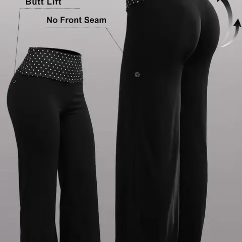 Fashion Colorblock Polka Dot High Waist Yoga Pants, Loose-Fit Quick Dry Sporty Trousers, All Seasons Comfortable Workout Wear Yoga Bottoms