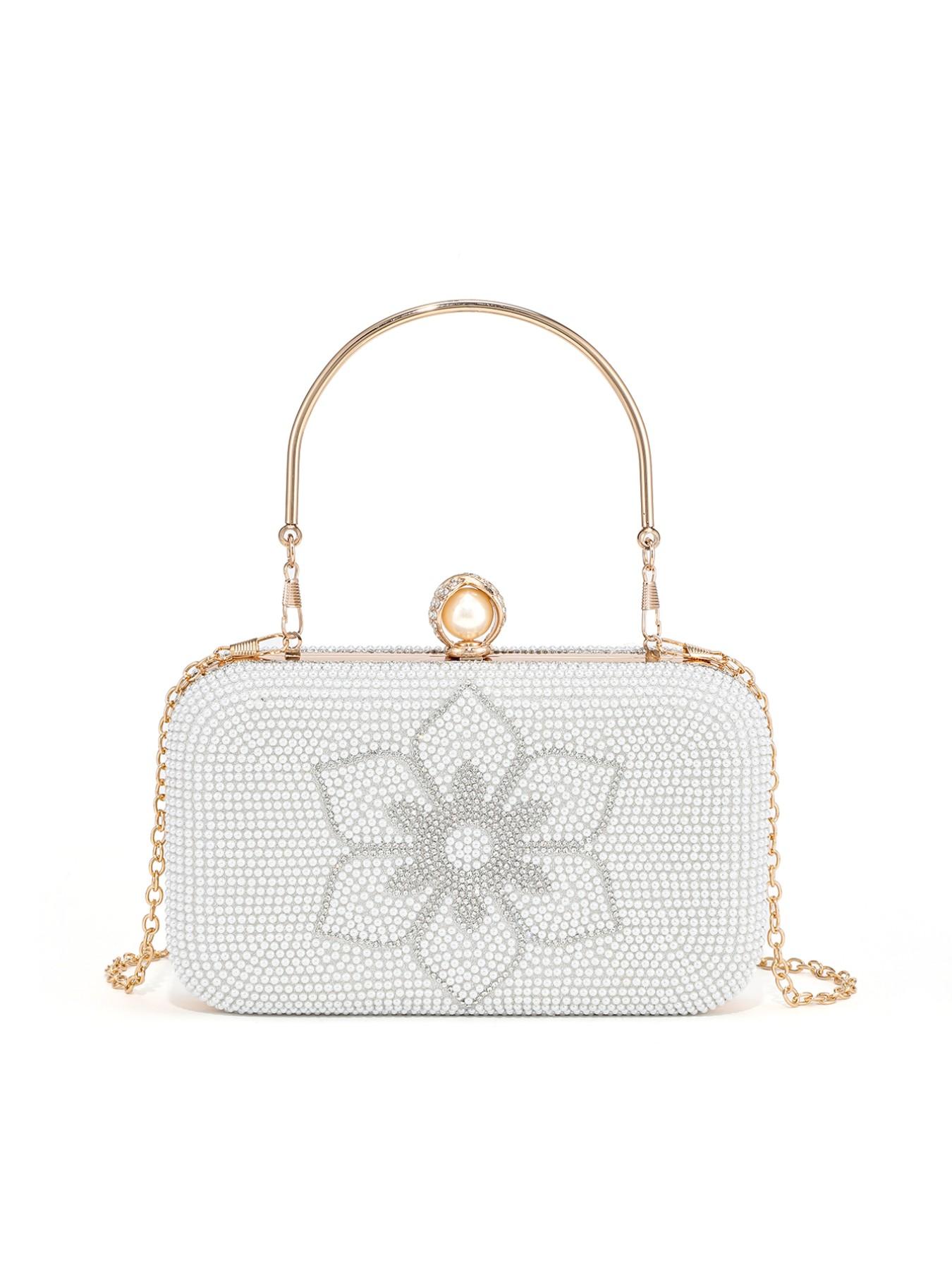 Elegant Pearl Rhinestone Handbag, Evening Party Wedding Bag, Sparkling Chain Design, Luxury Women's Clutch, Perfect for Special Occasions