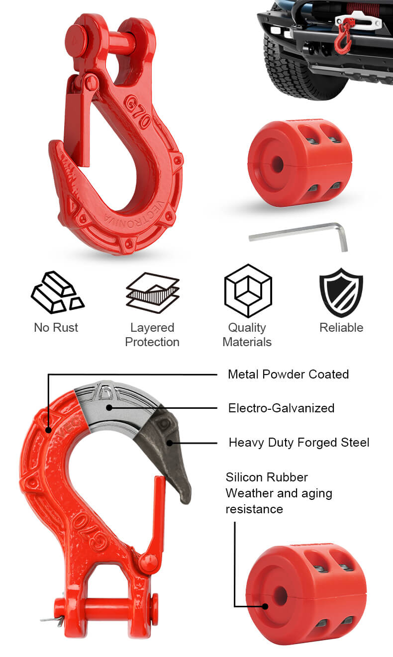 Vectroniva Heavy Duty 3/8" Winch Hook & Cable Stopper Set | 37,478 lbs Tow Hook for Trucks, ATVs & UTVs | Forged Steel Winch Accessories with Fairlead Protector Vectroniva Heavy Duty 3/8" Winch Hook & Cable Stopper Set | 37,478 lbs Tow Hook for Trucks, ATVs & UTVs | Forged Steel Winch Accessories with Fairlead Protector
