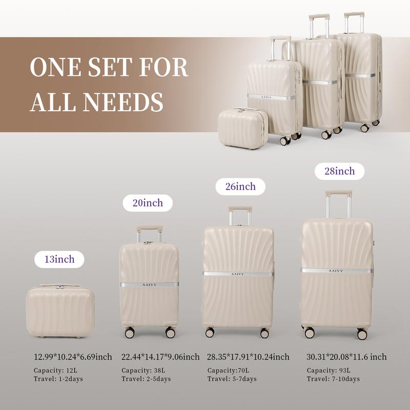 AAIVV 4 Piece Expandable Luggage Sets, ABS Travel Suitcase Set with Double Spinner Wheels, TSA Lock Hardshell Durable Traveling Bag Luggage Sets (13/20/26/28in) Gift for Back to School