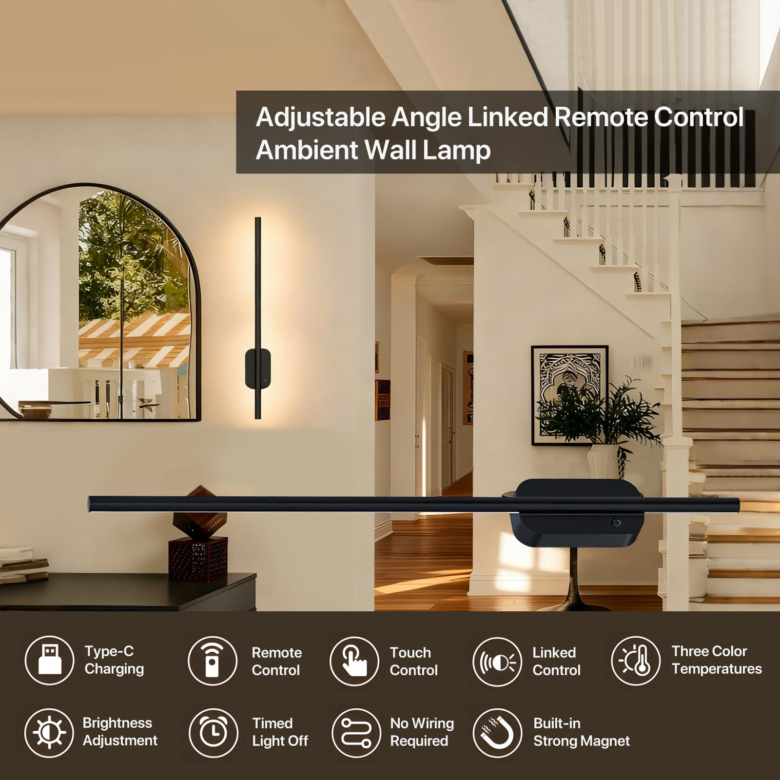 GALENTAL Metallic finish Battery Operated Wall Sconce Set of 2, Dimmable Battery Wall Sconce with Remote Control,3000K-6500K LED Wireless Wall Light for Bedroom,Living Room,  Black(2 Pack)