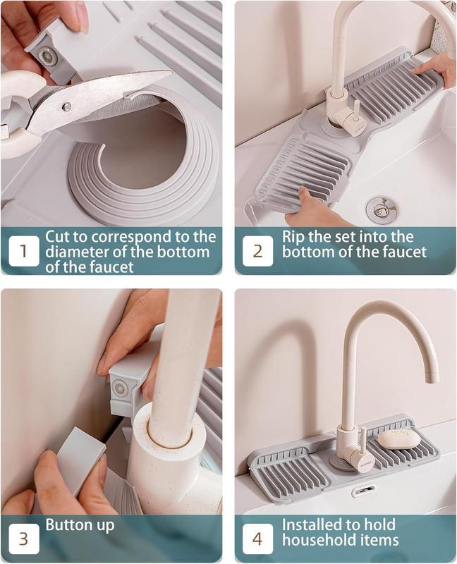 Silicone Faucet Splash Mat, Foldable Design Sink Sponge Draining Pad, Multi-application Splash Guard for Kitchen & Bathroom