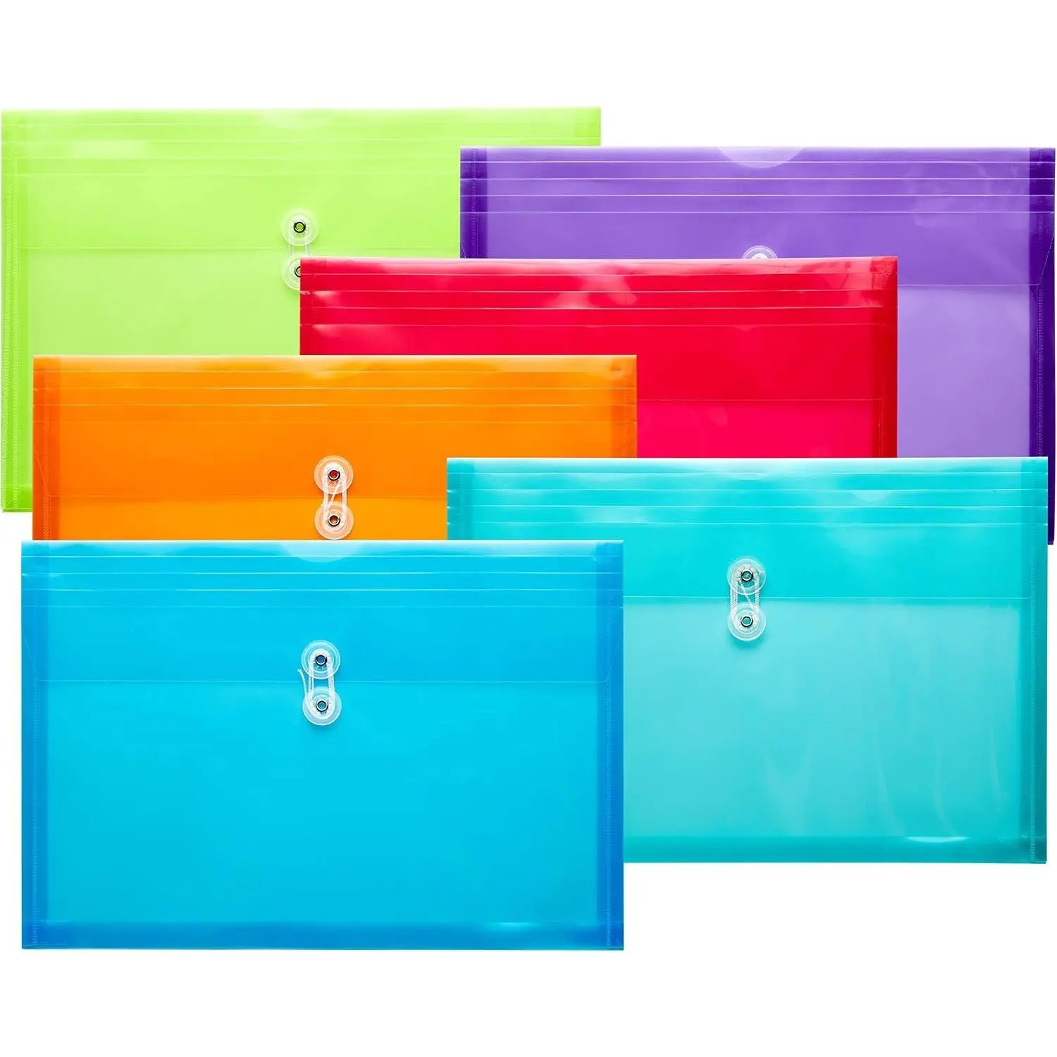 Plastic Legal Size Envelopes with String Tie Closure, 1-1/4" Expansion, Side Load, Clear File Folders Poly Project Paper Documents Organizer for Office School Home (Assorted Colors - 6 P)