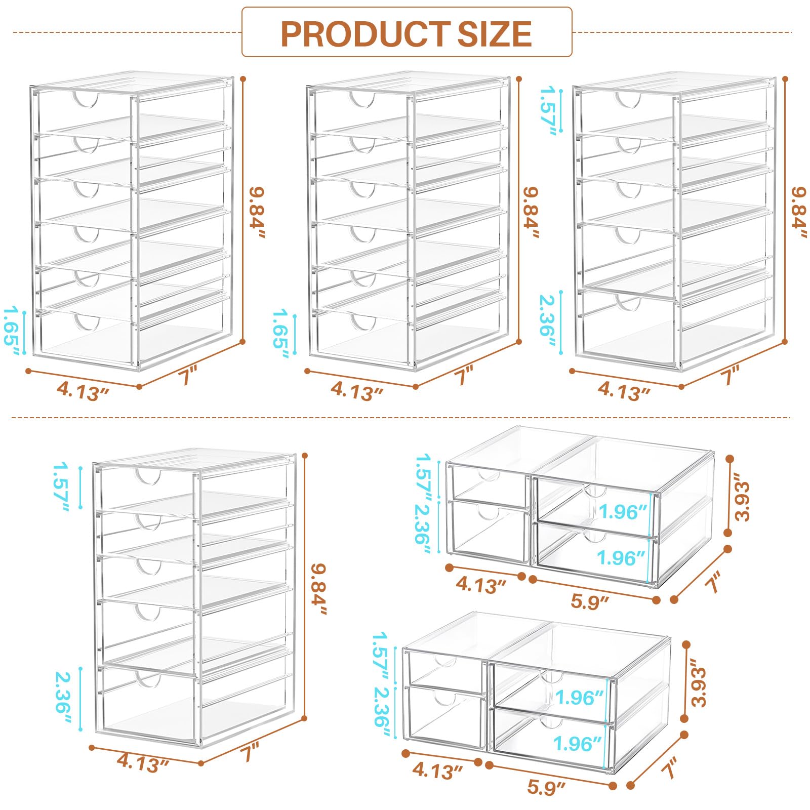 7CODE 30 Drawers Acrylic Desk Makeup Organizer Stackable Storage Solution for Makeup Dresser Office Bathroom Clear Plastic Craft Bead Storage Cabinet