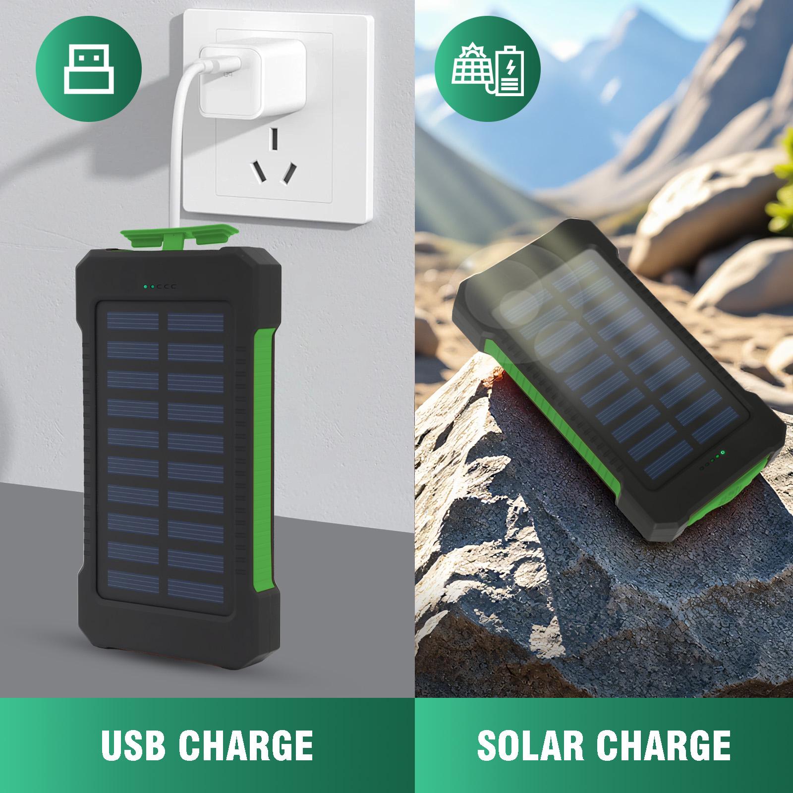 26800mAh Solar Power Bank, Outdoor Portable Charger with LED Flashlight & Compass,Waterproof with Carabiner, Charging for iPhone Android, Camping Hiking Gear​