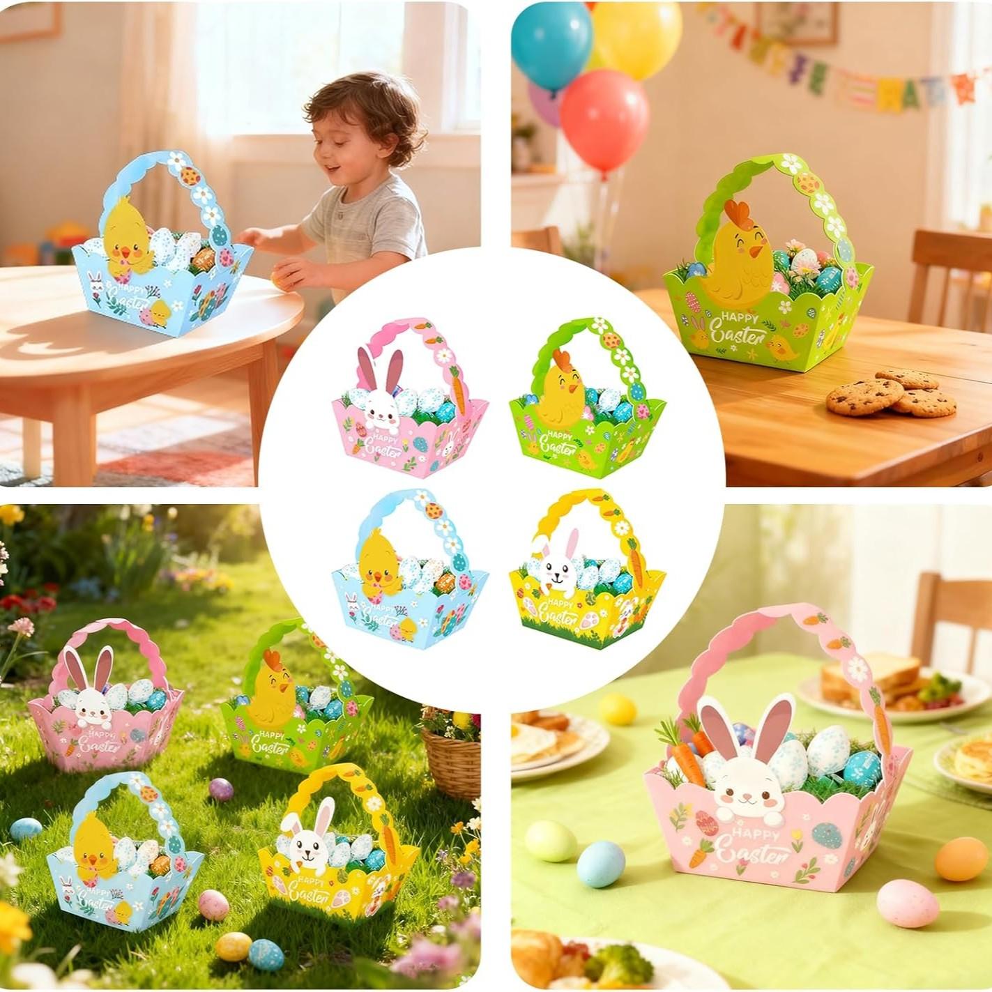 12pcs Easter Basket Set with Handle, Mini Egg Gifts, Cute Bunny Stickers, Wedding Party Supplies, Party Favors, Craft Decoration, Rabbit