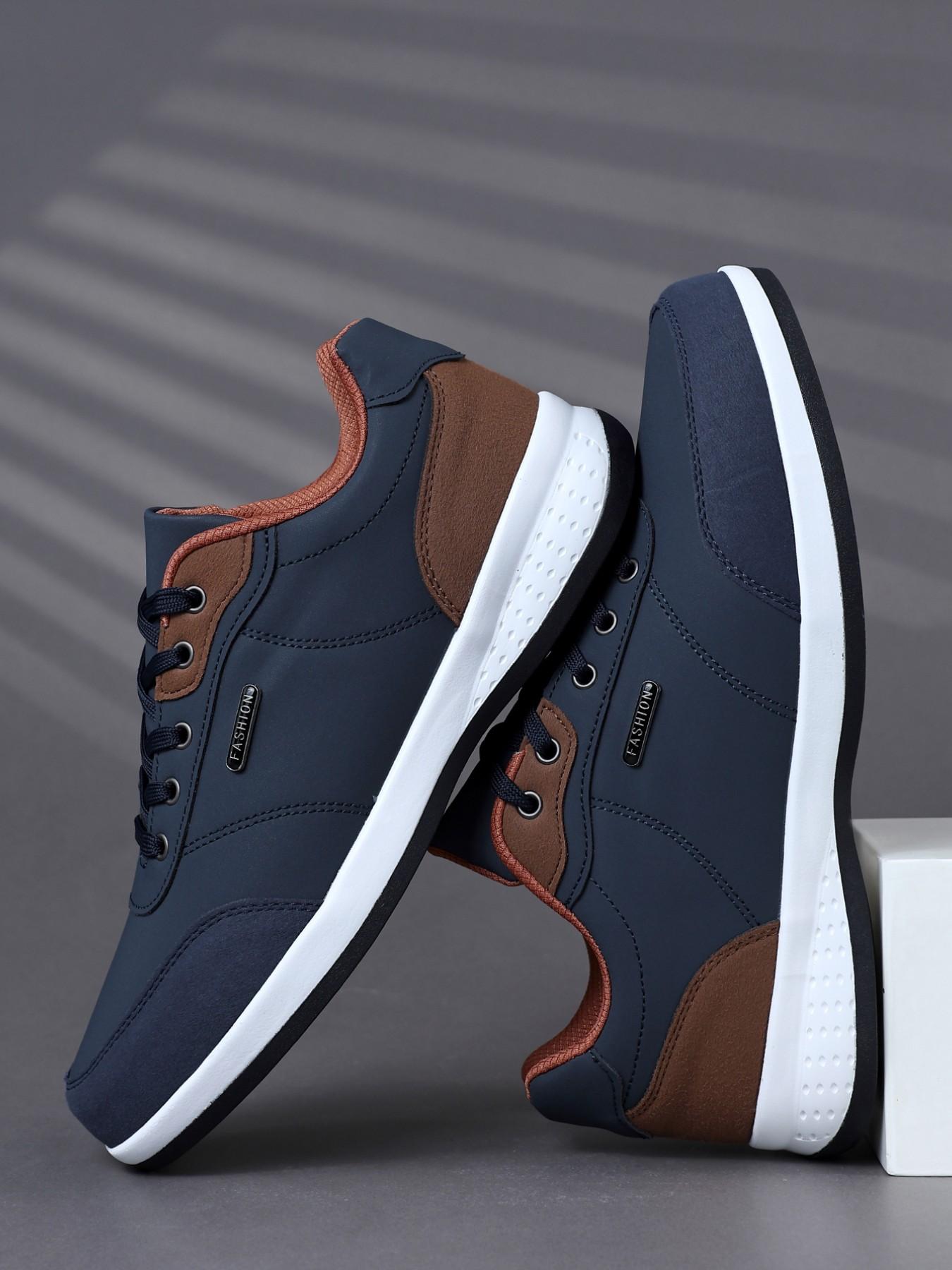 Men's Athletic Shoes, Breathable PU Leather, Colorblock Design, Eva Sole, Casual Style, All-Season Sneakers, Anti-Slip & Shock-Absorbing, Versatile Colorblock Sneakers