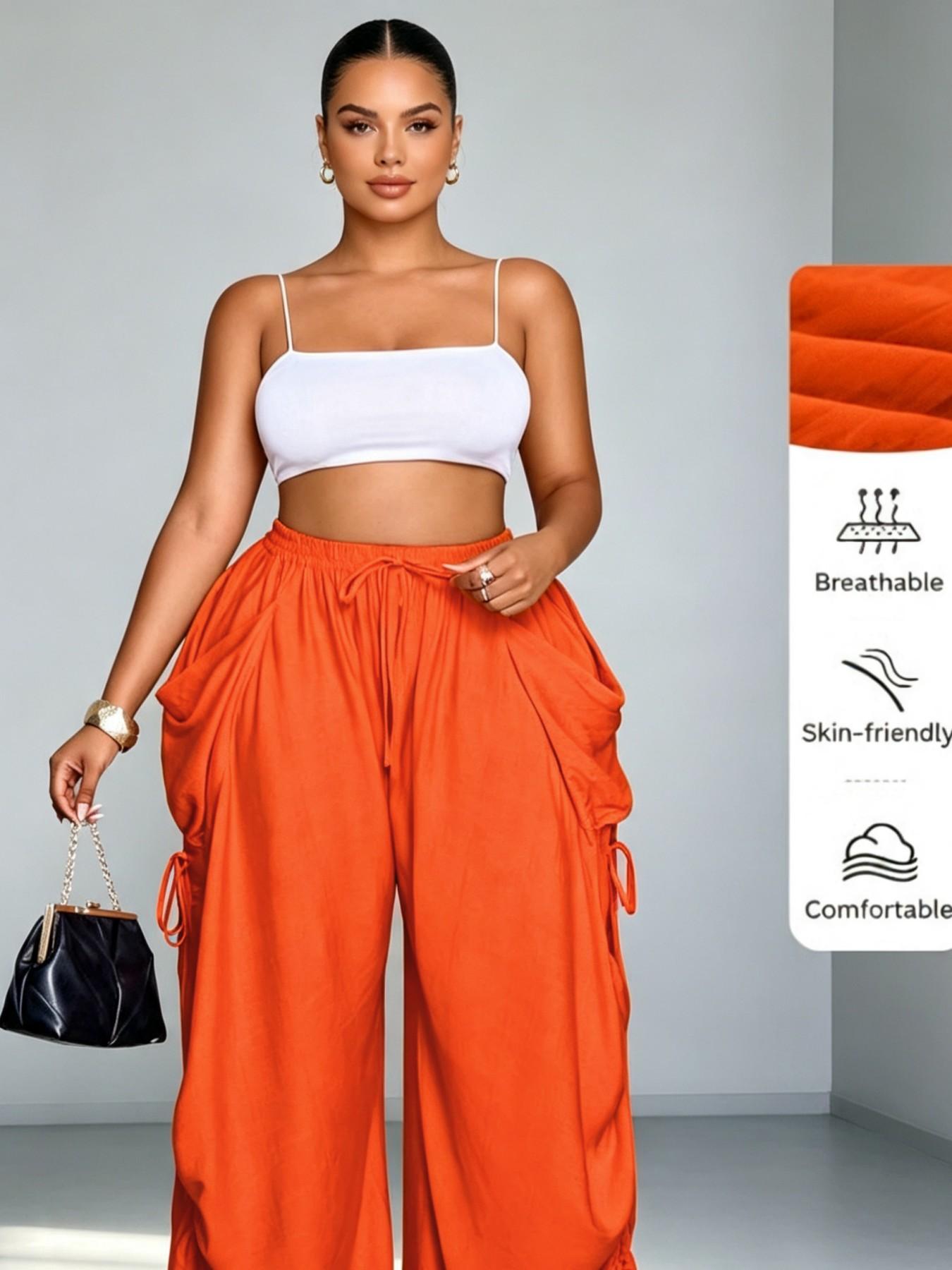 High-Waisted Drawstring Straight-Leg Pants for Women, Casual Comfortable Home Wear, Spring & Fall Fashion, Plain Pattern, Multiple Colors Available