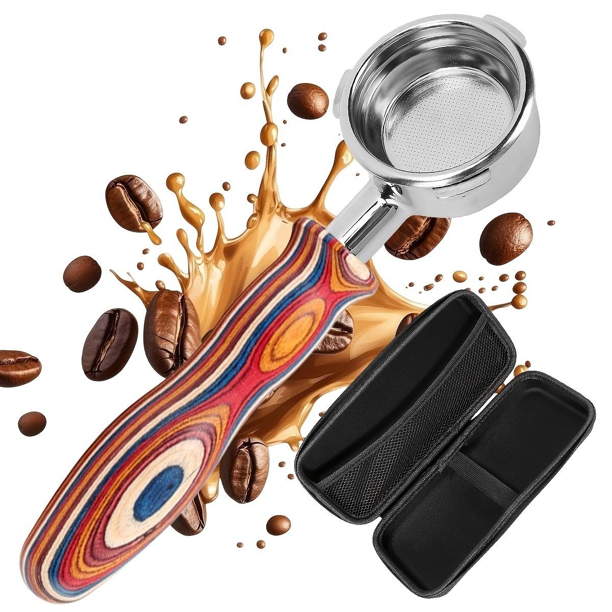 58mm Espresso Bottomless Portafilter Tool - 3 Ears Bottomless Portafilter with Solid Wood Handle, Stainless Steel Naked Portafilter Along with Filter Basket + Storage Box, Compatible with Barsetto BAE01, BAE02, Calphalon Temp IQ