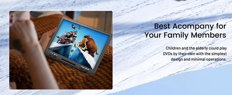 [Mydash] 14.9" Portable DVD Player, MYDASH CD player w/ 12.5" Swivel HD Screen, Audio player w/ Dual-Speaker, 6 Hours Rechargeable Battery, Region Free, Remote Control, Sync TV/CD/USB/SD Multi-Format Support,no blu-ray