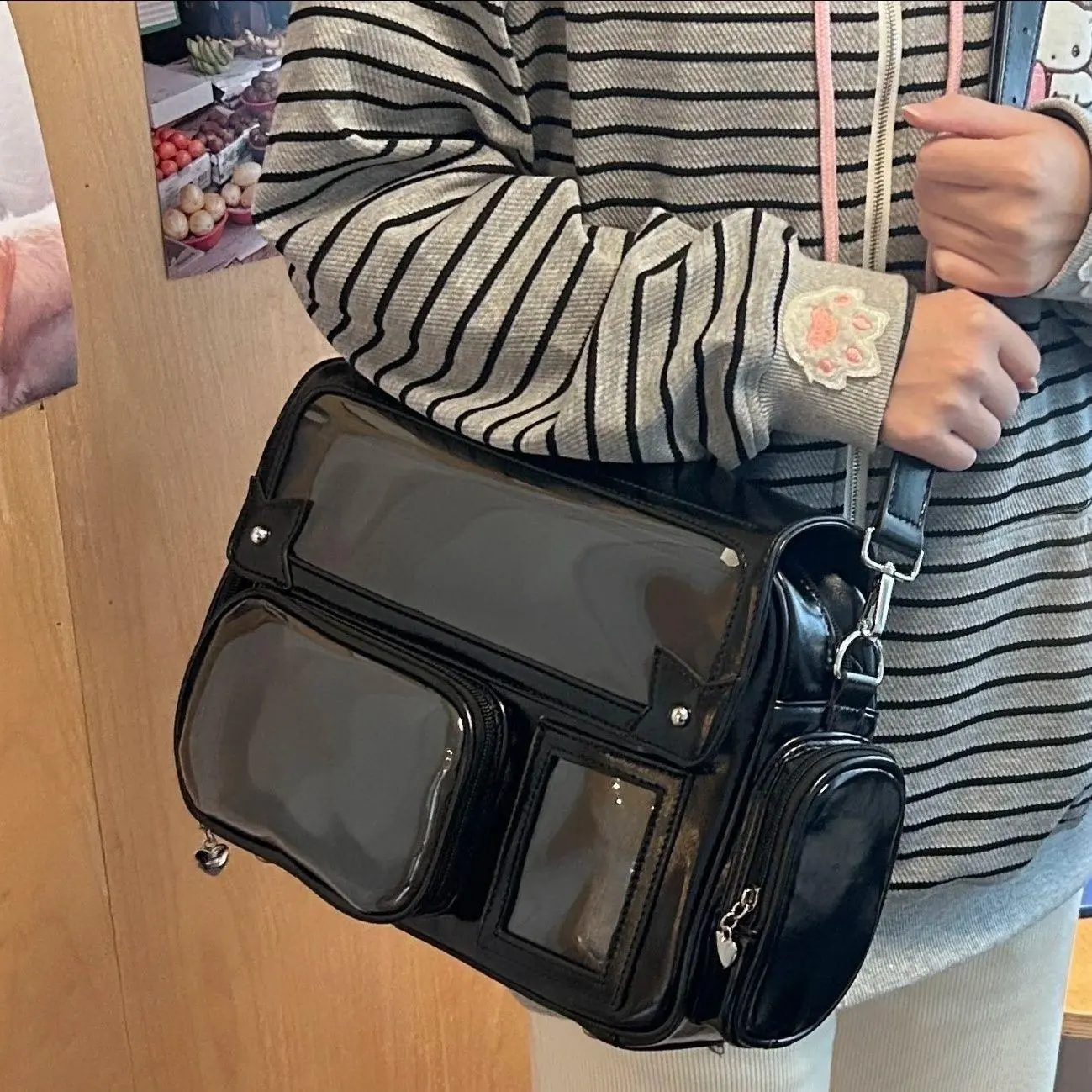Japanese Solid Color Backpack Women Square Leather Y2K Mochilas Mujer Harajuku Large Capacity Ita Bag Anime Handle Crossbody