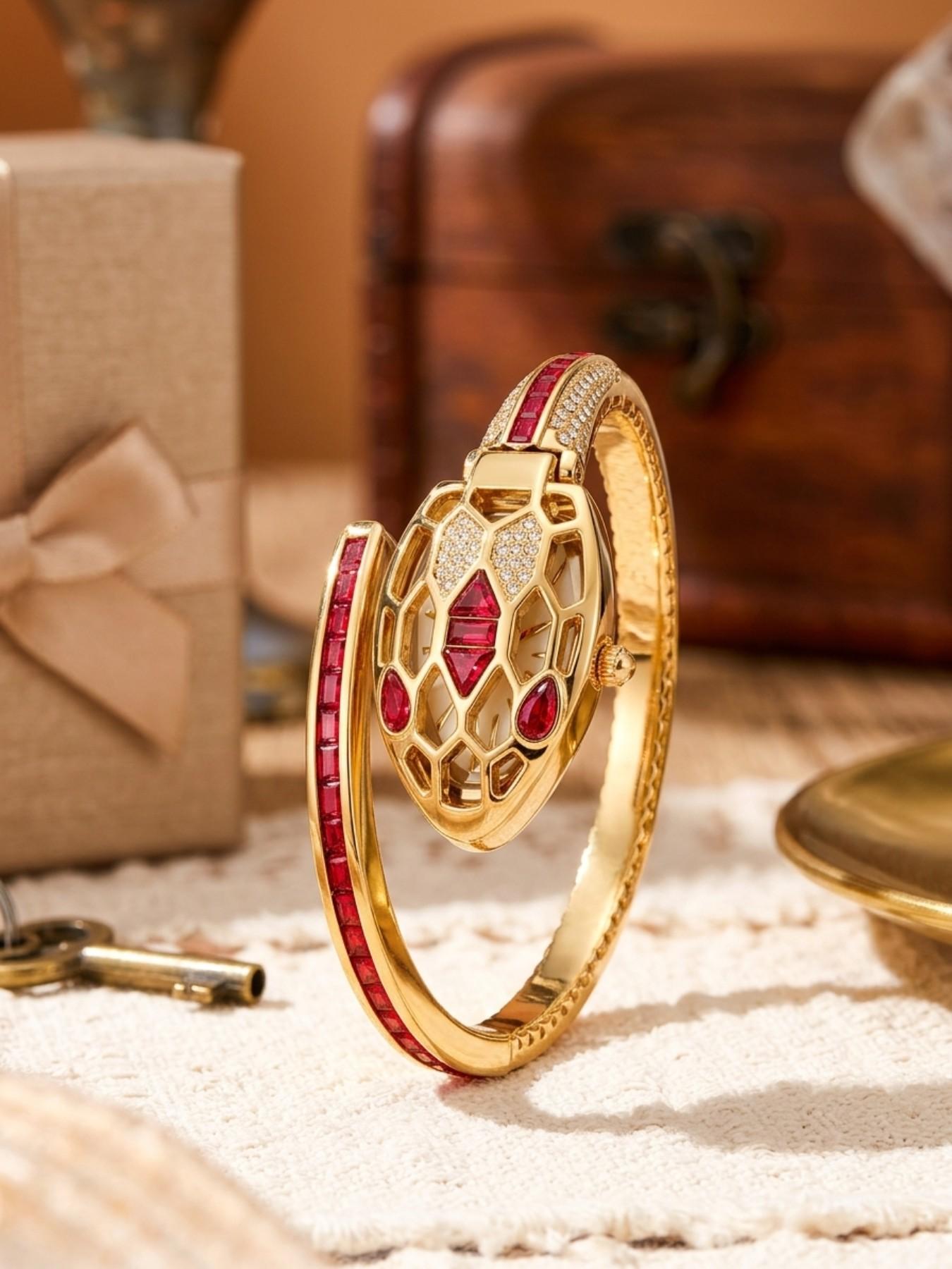 Luxury Women's Snake Watch 2026, Creative Snake Wrap Steel Band, Full Diamond Gemstone, Waterproof Quartz, Elegant Office Wear