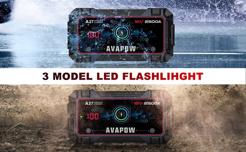 AVAPOW Jump Starter Car Battery 2500A Peak,Portable Jump Starters for Up to 8L Gas 8L Diesel Engine with Booster Function,Wireless Charging Design,12V Lithium Jump Pack with Smart Safety Clamp, IP65