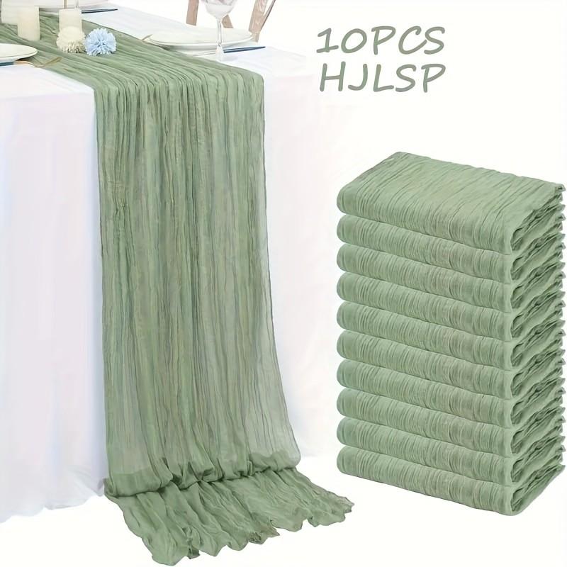 Boho Style Table Runner, Sage / Polyester Mesh, Christmas Decor, Wedding Party Centerpiece, Rural Lace, 90x180cm, 4/10 Pieces
